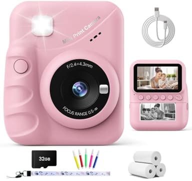 TIATUA Macchina Fotografica Bambini Istantanea, 3.0 Pollici Fotocamera Digitale Bambini con 32GB Scheda & 3 Rotoli di Carta da Stampa, Regalo per Ragazze Ragazzi da 3-12 (Rosa)