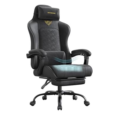 SONGMICS Sedia Gaming, Sedia da Ufficio Scrivania, Ergonomica, Seduta con Molle, Poggiapiedi, Braccioli con Meccanismo Sincronizzato, Nero Inchiostro OBG079B01