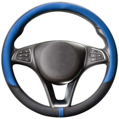 COFIT Coprivolante Auto in Pelle Microfibra Traspirante e Antiscivolo Copri Volante con Marcatura Centrale Copristerzo Universale M 37-38cm Blu e Nero