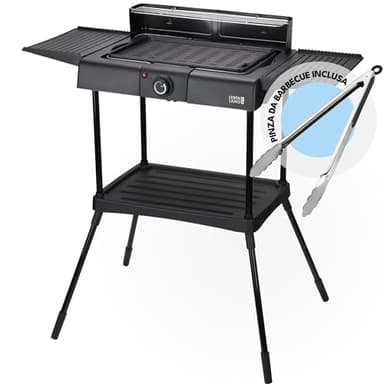 LEBENLANG 2in1 Griglia Elettrica Barbecue Elettrico - Incluso supporto & pinze per grigliare I Grill Elettrico Barbecue Elettrico da Esterno I BBQ Grande con Piedi da Balcone Graticola Arrosticini XXL