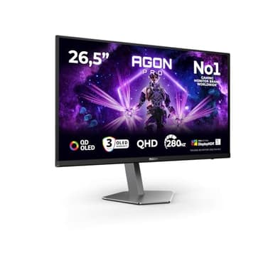 AOC Monitor AG276QZD2 26.5 pollici, 2560x1440, WQHD, 280Hz, QD-OLED Panel, 0.03ms GtG, USB Hub Speakers, Height Adjustment, (HDMI2x 2.1 DP 2x 1.4) Adaptive Sync, HDR400 TrueBlack, G-Sync Comp., Nero