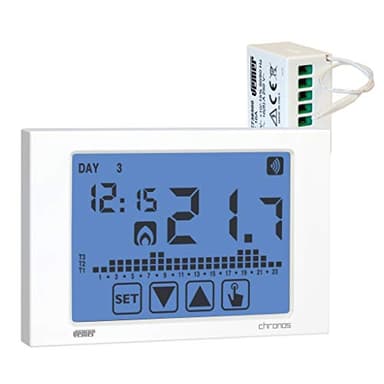 VEMER VE486700 SET CHRONOS RF - Set composto da 1 Cronotermostato Touch Screen da Parete a Batterie + 1 Attuatore Remoto RF, Bianco