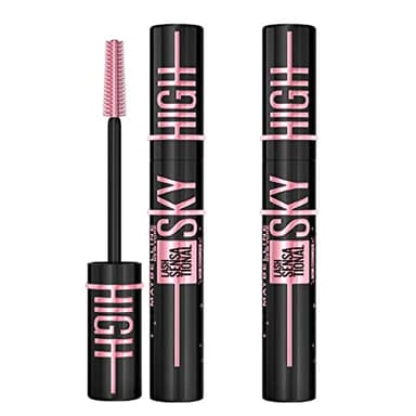 Maybelline New York Sky High Lash Sensational Mascara Volumizzante e Allungante Colore Cosmic Black con Scovolino Flessibile per Ciglia Lunghe Definite e Piene - 2 Cosmetici