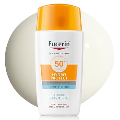 Eucerin Hydro Protect Fluido Ultra Leggero SPF 50+ 50 ml, Crema solare viso 50+ con filtri UVA/UVB, Protezione solare viso 50+ in fluido extra leggero adatto per per tutti i tipi ti pelle