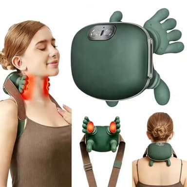 YGVQN Massaggiatore Cervicale 4D Senza Fili con Calore, 3 Livelli Intensità & 2 Temperature, Allevia Dolori Collo e Spalle, Ricaricabile USB-C, Massaggiatore per Casa, Ufficio, Viaggio