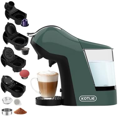 KOTLIE Macchina da caffè 5 in 1, 19 bar, multi-capsula per Nespresso Original/Dolce Gusto/ESE Pads (44 mm)/caffè in polvere, serbatoio acqua da 1 l, 3 temperature/7 quantità di acqua