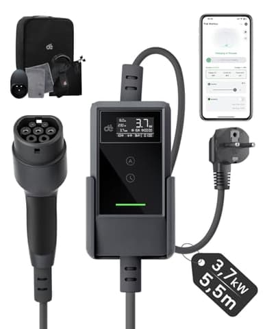 dé Carichino Auto Elettrica App 3,7kW 5,5m 6–16A, Caricatore Auto Elettrica Portatile Tipo 2 Schuko con LCD, Cavo Ricarica Auto Elettrica, Colonnina Ricarica per Model 3/Y, 500e, e-208, Altri EV/PHEV