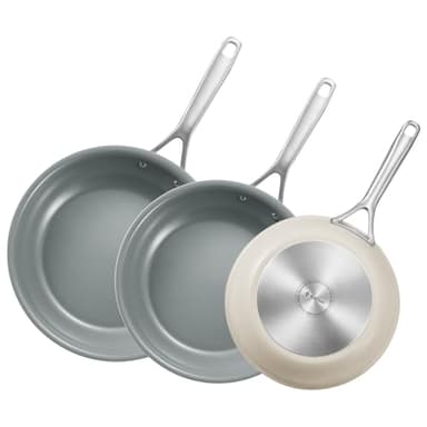 BLAZANT Padella in ceramica per induzione, padelle antiaderenti per tutti i piani cottura, senza PTFE e PFOA, con manico in acciaio pressofuso, Base a Induzione SolidPlate (20cm+24cm+28cm)