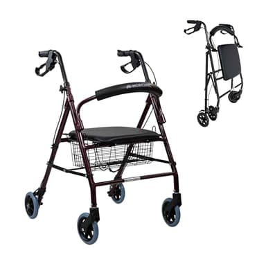 Mobiclinic®, Deambulatore per Anziani, Pieghevole, Regolabile in Altezza, Freni Manuali e Bloccabili, Fino a 110 Kg, con Cestino e Sedile, Leggero, Resistente, Alluminio, Bordeaux, Escorial