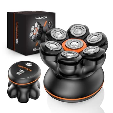MAXGROOM 7D Rasoio Testa Calva Zero Assoluto 2 Velocità 7700&6600 Giri/Min, Rasoio Elettrico Capelli Uomo Rasa Capelli 0 mm, Shaver Capelli, Impermeabile con Display LED 120 Minuti di Autonomia