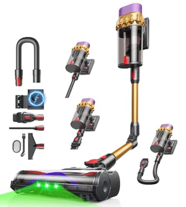 Aspirapolvere senza fili 68KPa/600W/70min, scopa elettrica senza fili con manico pieghevole, design autoportante, contenitore della polvere da 1,8 L, spazzola anti-groviglio per Pavimenti e Tappeti
