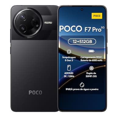 XIAOMI POCO F7 Pro 5G, 12+512GB, Nero, fotocamera principale da 50MP, batteria da 5110 mAh (tipo) con 45 W HyperCharge, IP64, funzioni AI (senza caricabatterie incluso)