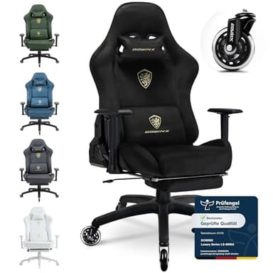 Dowinx - Sedia da gaming, ergonomica e traspirante, sedia da ufficio in microfibra velluto, sensazione di seduta morbida come pelliccia, sedia da scrivania regolabile con poggiapiedi, colore nero