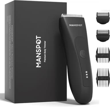 MANSPOT Rasoio Elettrico Corpo Uomo, Depilatore Corpo con Lama in Ceramica, Rasoio Parti Intime Impermeabile IPX7 Umido e Asciutto per Zone Sensibili, Barba, Braccia, Gambe e Ascelle, 4 Pettini Guida