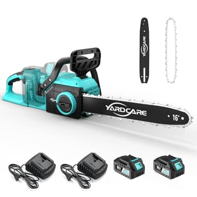 YARDCARE Motosega a batteria 16 pollici, motore brushless da 1600 W, velocità della catena 21 m/s, con display LED e 2× batterie da 4 Ah, tensionamento senza attrezzi e lubrificazione automatica