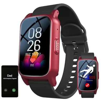 SUNBGRPYE Orologio Anticaduta per Anziani, Pulsante di Emergenza SOS + Promemoria Caduta, Chiamate HD | Monitoraggio della Salute | Posizionamento GPS, per Pazienti Affetti da Alzheimer E Demenza Red