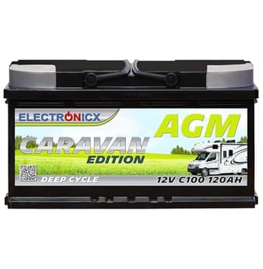 ELECTRONICX Batteria AGM a Scarica Lenta 12V 120Ah C100 Edizione Caravan – Sigillata, Senza Manutenzione, alle Vibrazioni - Batteria AGM per Camper, Barca, Pannelli Solari, Sistemi Off-Grid