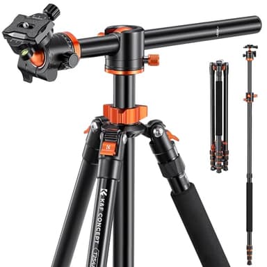 K&F Concept Treppiede Fotocamera 240cm, Treppiede in Alluminio con Colonna Centrale Orizzontale e Monopiede, Cavalletto Fotografica, Compatibile con DSLR Reflex Sony Nikon Canon, T254A8+BH-28L, 10kg