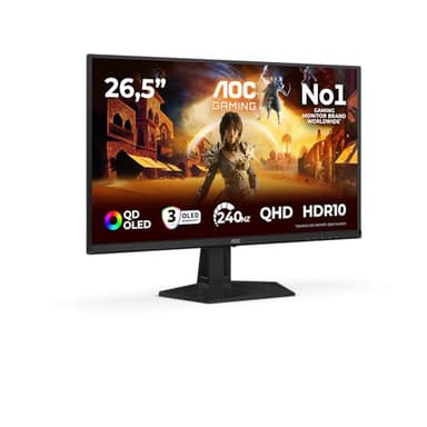 AOC Monitor Q27G41ZDF 26.5 pollici, 2560x1440, WQHD, 240Hz, QD-OLED Panel, 0.03ms GtG, (HDMI1x 2.0 DP 1x 1.4) Adaptive Sync, HDR10, G-Sync Compatible, Nero