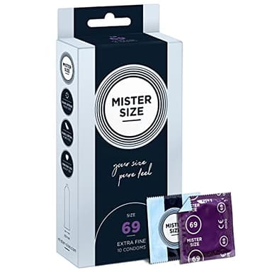 MISTER SIZE – Pure Feel Profilattici Lubrificanti (Extra Sottili, Extra Lubrificati) / Taglia Individuale 69 mm a un Pacco da 10 - Preservativi Sottili 100% Lattice Naturale