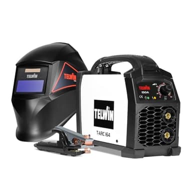 Telwin T-Arc 164 Saldatrice Inverter Elettrodo MMA 150A, con Maschera Automatica a Caschetto e Accessori, Macchina per Saldare Portatile Compatta Semplice, per Manutenzione Fai-da-Te Domestico, 230V