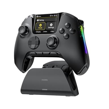 ManbaOne Interactive Screen Wireless Gaming Controller per PC/Switch/Switch 2/iOS/Android, Stick e Trigger ad Effetto Hall, Illuminazione RGB, Pulsanti Rimappabili, 1800mAh con Stazione di Ricarica