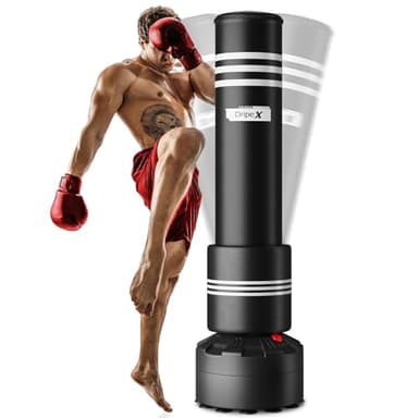 Dripex Sacco Boxe da Terra, 175cm Autoportante MMA con Base a 12 Potenti Ventose, Riempibile Sabbia 80 kg/Acqua 60 kg con Strato di Protezione in Schiuma