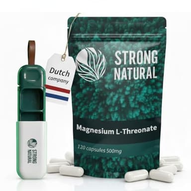 Strong Natural - Magnesio L-treonato 120 capsule - portapillole gratuito - Alto dosaggio da 500 mg per capsula, 2000 mg dose giornaliera - 100% naturale, testato in laboratorio