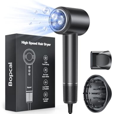 Bopcal Phon Capelli Professionale con Diffusore - 160000 giri/min ad Alta Velocità per Riccioli Secchi, Asciugacapelli con 500 Milioni di Ionico