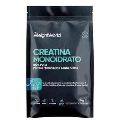 Creatina Monoidrata in Polvere da 1kg, 3000mg, 330 Dosi, Fattore di Maglia 200, Formula 100% Pura e Vegana, Creatina in Polvere Micronizzata con Misurino, Pre Workout e Post Workout, Senza Glutine