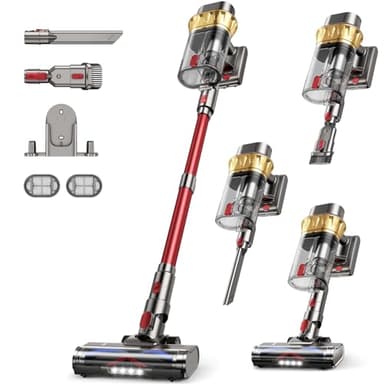 55Kpa&650W Aspirapolvere Senza Fili, 75Mins Scopa Elettrica Senza Aspirapolvere Senza Fili Potente con 2 litri doppio contenitore, supporto di ricarica da parete/Schermo OLED Smart, Anti-Avvolgimento