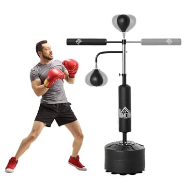 HOMCOM Sacco Boxe da Terra 4 in 1 con 2 Speedball, Barra Girevole per Riflessi e Sacco per Pugilato, Altezza Regolabile da 160-230cm, Nero