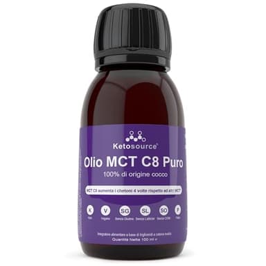 Olio C8 MCT Premium | 4X C8 in più Rispetto Agli Oli MCT | Trigliceridi Acidi Caprilici Puri | Paleo, Glutine e Vegano friendly | Bottiglia BPA free | Ketosource®
