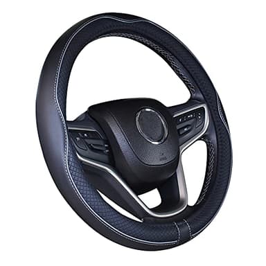 ISTN Coprivolante per Auto in Pelle Microfibra 38 cm per la Maggior Parte delle Auto (Nero Grigio)