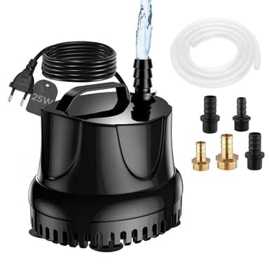 Lnicez 25W 1500L/H Pompa ad Acqua Sommergibile per Acquario Fontane da Tavolo Stagno Giardini Acqua con 5 ugelli 1.5M Tubo Trasparente Flessibile AC220-240V