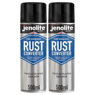 JENOLITE Convertitore di ruggine Spray | 2 x 500ml | Antiruggine per Ferro | Convertitore di ruggine e Primer | Base Epossidica | Ideale per Il Trattamento e la prevenzione della ruggine per Le Auto