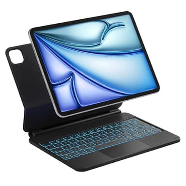 Inateck Custodia con Tastiera Magnetica Easy-Set per iPad Air 11" M4/M3/M2 (2024-25), Air 6/5/4 Gen, iPad Pro 11 4a/3a/2a/1a Gen, Supporto a Sbalzo Galleggiante, Retroilluminazione a 7 Colori Trackpad