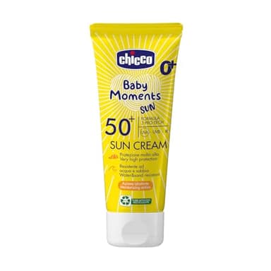 Chicco Crema Solare SPF 50 +, per Bambini, Resistente all'Acqua, Ottima Protezione Contro UVA, UVB e Infrarossi, 0 Mesi +, 75 ml