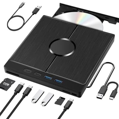 Dictien Lettore Masterizzatore CD DVD Esterno per PC Portatile,Lettore DVD Esterno con SD/TF,per laptop,PC,per MacBook,per Windows 11/10/8/7/XP/OSX/Linux