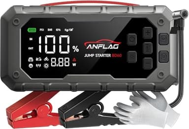 Booster Avviamento Auto 8000A, ANFLAG Avviatore Batteria Auto con Compressore 160PSI, 26800mAh Starter Batteria per Tutti Gas o 14L Diesel con PD65W Ricarica Rapida/Doppia USB/600 Lumen LED
