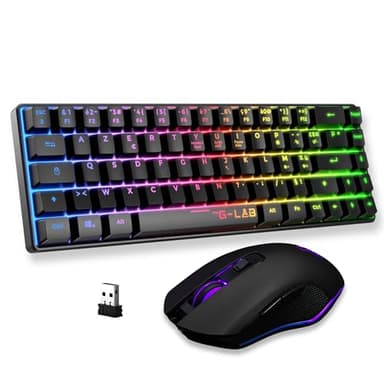 The G-Lab COMBO HYDROGEN WL - Set di tastiera mouse da gioco senza fili - Tastiera Gamer Wireless 60% AZERTY FR RGB - Mouse Gaming 7200 DPI - Doppia modalità 2,4GHz & Bluetooth - PC PS4 PS5