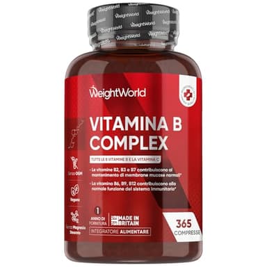 Vitamina B Complex, 365 Compresse Vegane, 1 al Giorno (1 Anno), con Biotina, Acido Folico, Riboflavina, Inositolo, Vitamina B12, B1, B3, B4, B5, B6 e Vit C (Acido Ascorbico), Senza Magnesio Stearato