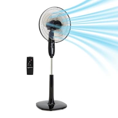 Amazon Basics Ventilatore a Piantana 40 cm con Telecomando, per Camera da Letto, Soggiorno, Ufficio, 3 Velocità, 3 Modalità, Timer, Pale a Doppio Strato,Altezza Regolabile, Testa Inclinabile,60W, Nero