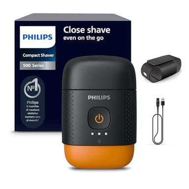 Philips Shaver Serie 500 - rasoio elettrico compatto, sistema Lift & Cut, lame SteelPrecision, testine flessibili 3D, rasatura Wet & Dry, custodia e blocco da viaggio, copritestina magnetico, S595/05