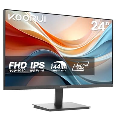 KOORUI E2411K Monitor PC 24 pollici, Full HD IPS 144HZ, 5ms, 1920x1080, Schermo PC HDMI1.4 e VGA, VESA 100x100 mm, Adaptive Sync, Inclinazione Regolabile, Pannello ultra Sottile