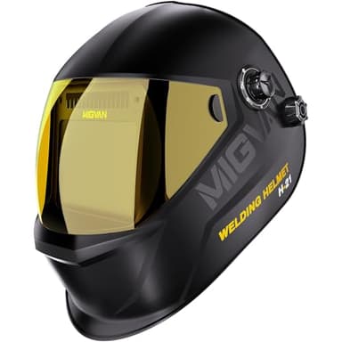 MIGVAN Maschera Saldatura Autoscurante 0,1 ms di oscuramento automatico ultra rapido, True-Color, 100×82 mm, solare batteria, DIN 4/5-9/9-13, Casco Saldatura MIG TIG MMA ARC Smerigliatura H21
