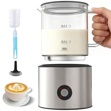Montalatte Elettrico 4 in 1, Montalatte Induzione 500ML Freddo e Caldo con Vetro Visibile Graduazione, Automatici, Silenziosa, Lavastoviglie per Cappuccino, Caffè, Latte