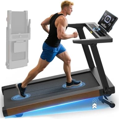 Cowmew Tapis Roulant, Tapis Roulant Pieghevole da 7 CV con Livelli di Inclinazione del 0-20%, 1km/h - 20km/h, Capacità di peso 180KG, Compatibile con App, Sensore di Pulsazioni, con Display LED
