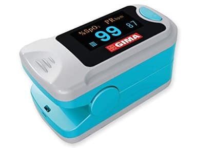 GIMA SATURIMETRO Oxy-3 Pulsossimetro da Dito Portatile, Misura il Livello di Ossigeno nel Sangue e il Battito Cardiaco, 2 pile Incluse, Display SpO2 Orientabile, Lingue IT,DE,SE,HU,RO