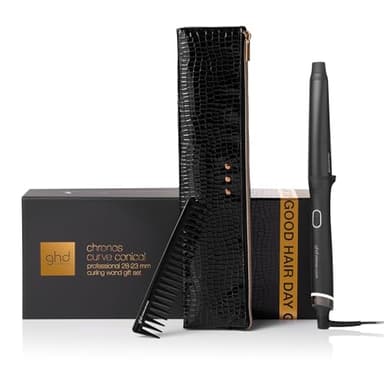 ghd Set Regalo Chronos Curve Conical Wand, Include Ferro Arricciacapelli, Pettine Antistatica e Custodia Termoresistente, Beach Waves Durature e 50% più Lucenti, Senza Danni da Calore, Spina EU